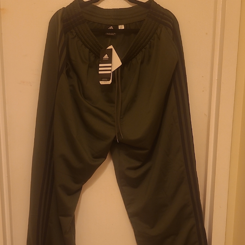 Adidas Dark Green Track Pants with Stripes